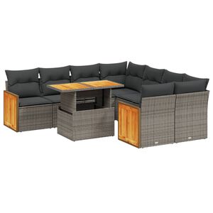 vidaXL 9 Piece Garden Sofa Set with Cushions Grey Poly Rattan