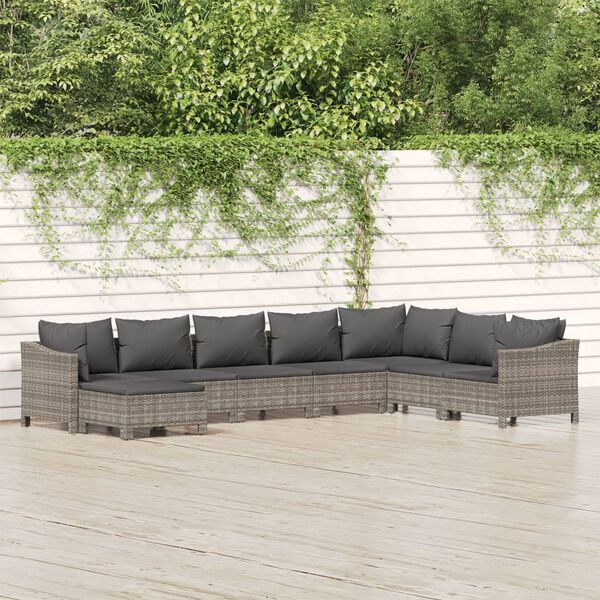 vidaXL 8 Piece Garden Lounge Set with Cushions Grey Poly Rattan