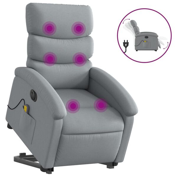 vidaXL Electric Stand up Massage Recliner Chair Light Grey Fabric