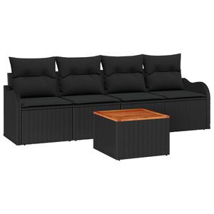 vidaXL Garden Sofa Set with Storage 5 pcs Black Poly Rattan