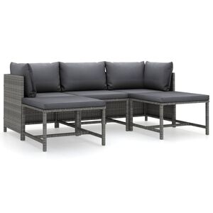 vidaXL 5 Piece Garden Lounge Set with Cushions Poly Rattan Grey