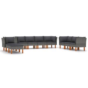vidaXL 10 Piece Garden Lounge Set with Cushions Poly Rattan Grey