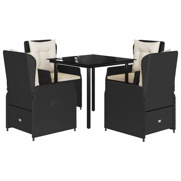 vidaXL 5 Piece Garden Dining Set with Cushions Black Poly Rattan