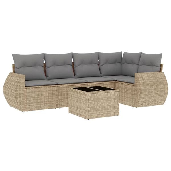 vidaXL 6 Piece Garden Sofa Set with Cushions Beige Poly Rattan
