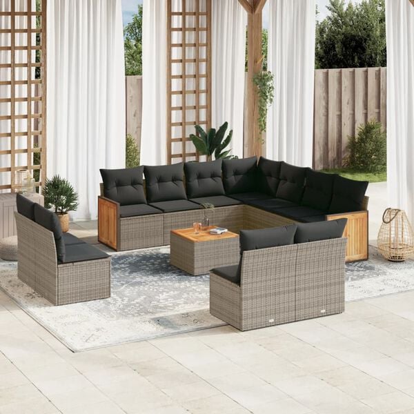 vidaXL 12 Piece Garden Sofa Set with Cushions Grey Poly Rattan