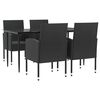 vidaXL 5 Piece Garden Dining Set Black Poly Rattan and Steel