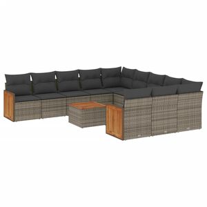 vidaXL 12 Piece Garden Sofa Set with Cushions Grey Poly Rattan