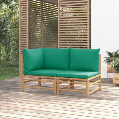 vidaXL 2 Piece Garden Lounge Set with Green Cushions Bamboo