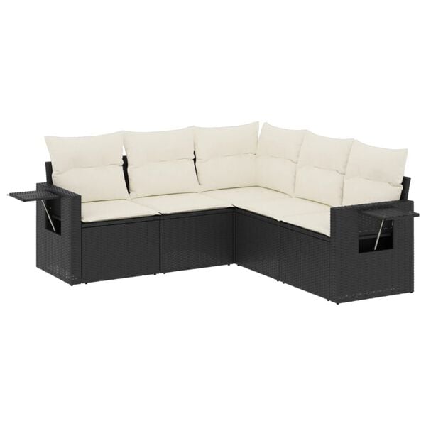 vidaXL 5 Piece Garden Sofa Set with Cushions Black Poly Rattan