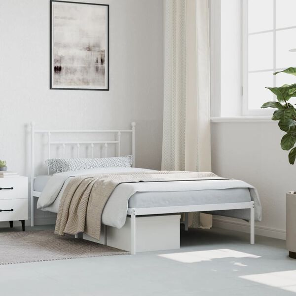 vidaXL Metal Bed Frame without Mattress with Headboard White 107x203cm