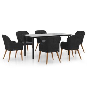 vidaXL 7 Piece Garden Dining Set with Cushions Black