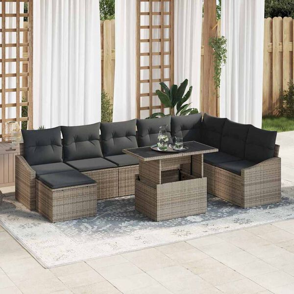 vidaXL Garden Sofa Set 9 pcs Grey Poly rattan and powder-coated steel