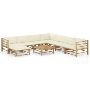 vidaXL 9 Piece Garden Lounge Set with Cream White Cushions Bamboo
