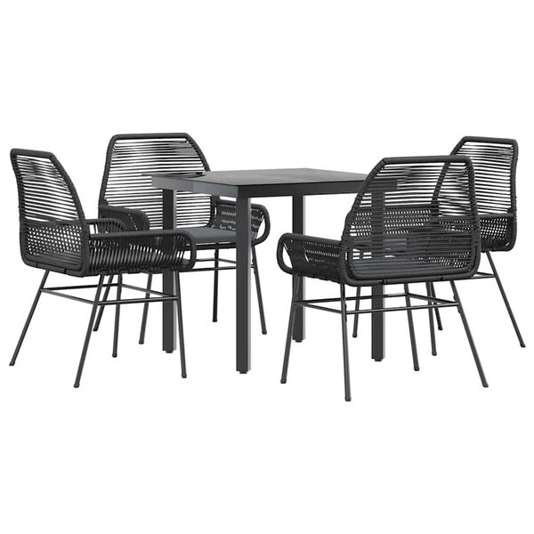 vidaXL 5 Piece Garden Dining Set with Cushions Black Poly Rattan Glass