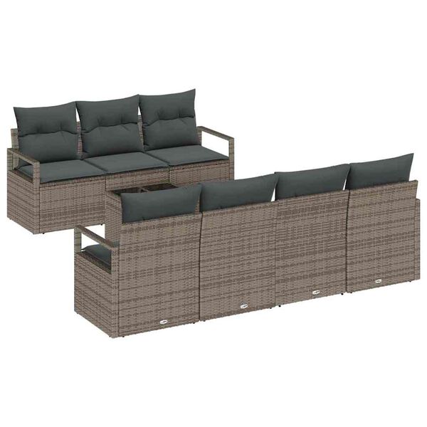 vidaXL Garden Sofa Set 8 pcs Grey Poly Rattan and Steel and Glass