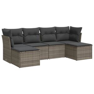 vidaXL 6 Piece Garden Sofa Set with Cushions Grey Poly Rattan