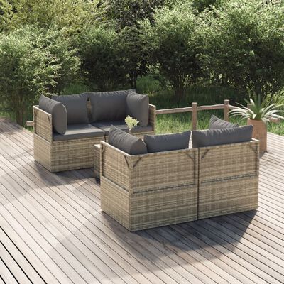 vidaXL 5 Piece Garden Lounge Set with Cushions Grey Poly Rattan