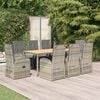 vidaXL 9 Piece Garden Dining Set with Cushions Grey Poly Rattan