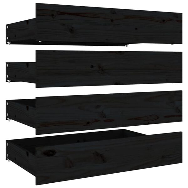 vidaXL Bed Drawers 4 pcs Black Solid Wood Pine