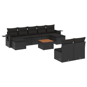 vidaXL 10 Piece Garden Sofa Set with Cushions Black Poly Rattan