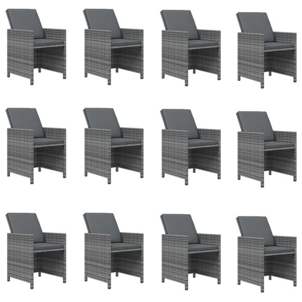 vidaXL 13 Piece Garden Dining Set with Cushions Poly Rattan Grey