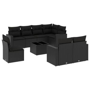 vidaXL 9 Piece Garden Sofa Set with Cushions Black Poly Rattan
