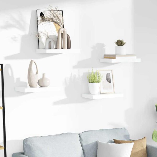 vidaXL Floating Wall Shelves 4 pcs High Gloss White 40x23x3.8 cm MDF