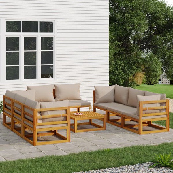 vidaXL 9 Piece Garden Lounge Set with Taupe Cushions Solid Wood