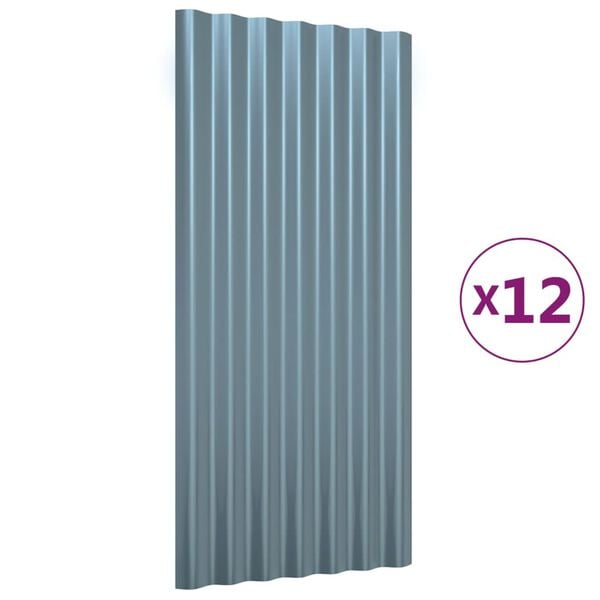 vidaXL Roof Panels 12 pcs Galvanised Steel Grey 80x36 cm