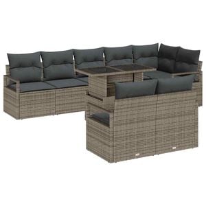 vidaXL Garden Sofa Set with Cushion 9 pcs Grey Poly rattan