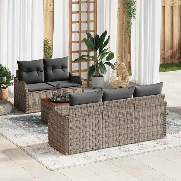 vidaXL Garden Sofa Set with Cushion 6 pcs Grey Poly Rattan