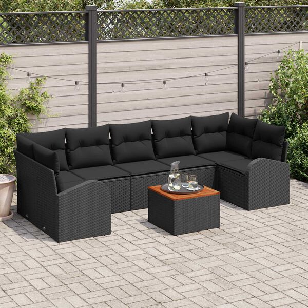 vidaXL Garden Sofa Set with Storage 8 pcs Black Poly Rattan