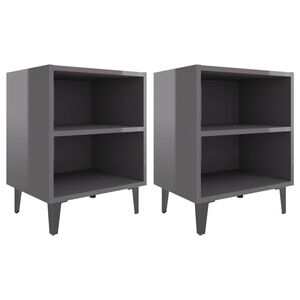 vidaXL Bed Cabinets with Metal Legs 2 pcs High Gloss Grey 40x30x50 cm
