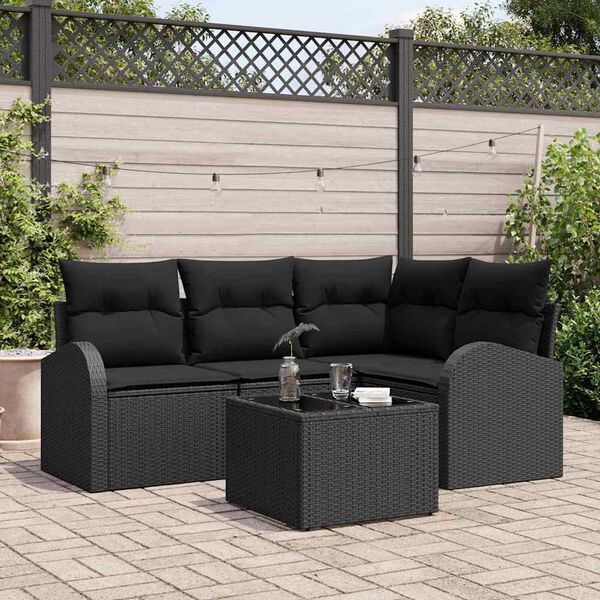 vidaXL Garden Sofa Set with Cushion 5 pcs Black Poly Rattan