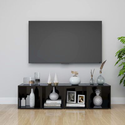 vidaXL TV Cabinets 4 pcs High Gloss Black 37x35x37 cm Engineered Wood