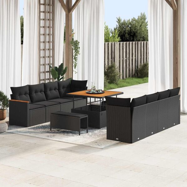 vidaXL Garden Sofa Set 11 pcs Black Poly Rattan