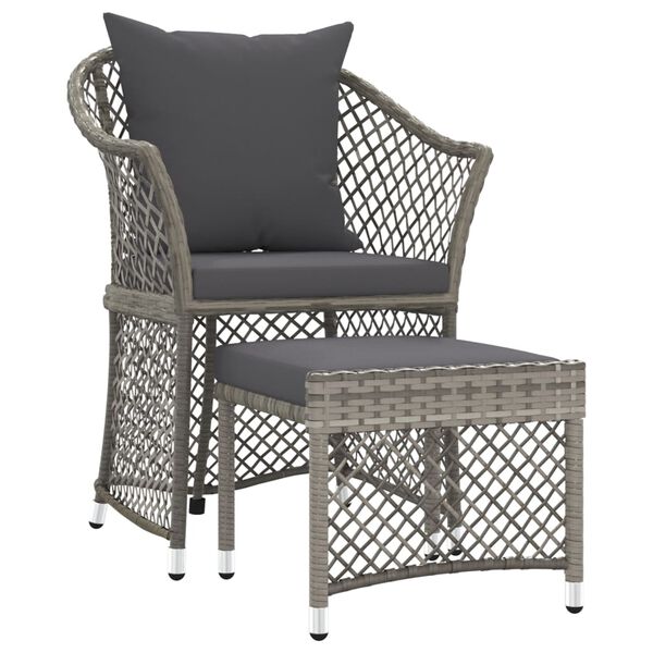 vidaXL 2 Piece Garden Lounge Set with Cushions Grey Poly Rattan