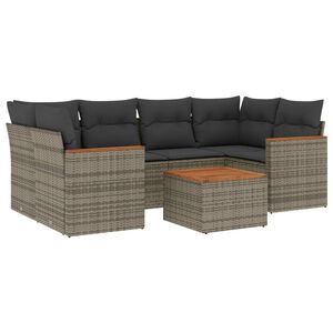 vidaXL 7 Piece Garden Sofa Set with Cushions Grey Poly Rattan