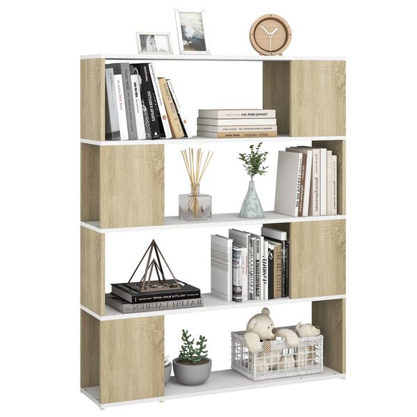 vidaXL Book Cabinet Room Divider White and Sonoma Oak 100x24x124 cm