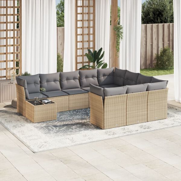 vidaXL 11 Piece Garden Sofa Set with Cushions Beige Poly Rattan