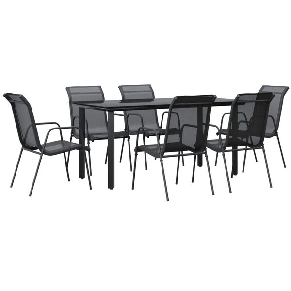 vidaXL 7 Piece Garden Dining Set Black Steel and Textilene