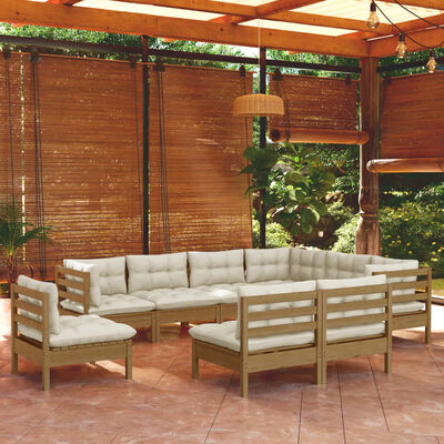 vidaXL 9 Piece Garden Lounge Set with Cushions Honey Brown Pinewood
