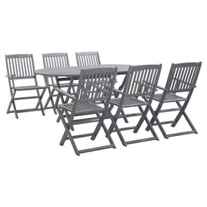 vidaXL 7 Piece Garden Dining Set Solid Acacia Wood Grey