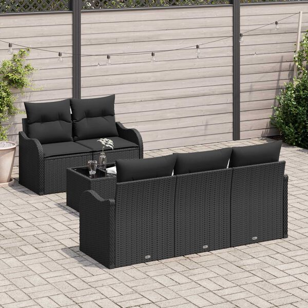 vidaXL Garden Sofa Set 6 pcs Black Poly Rattan and Steel and Glass