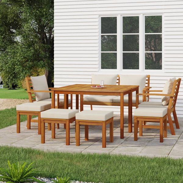 vidaXL 9 Piece Garden Dining Set with Cushions Solid Wood Acacia