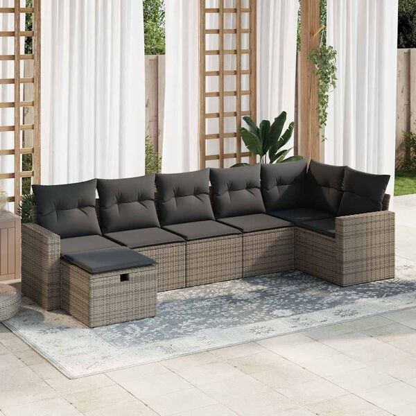 vidaXL 7 Piece Garden Sofa Set with Cushions Grey Poly Rattan