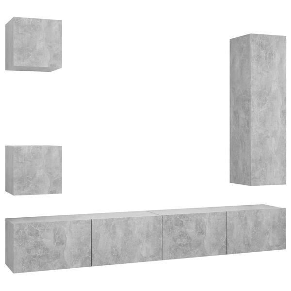 vidaXL 5 Piece TV Cabinet Set Concrete Grey Engineered Wood
