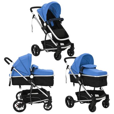 vidaXL 2-in-1 Baby Stroller/Pram Aluminium Blue and Black