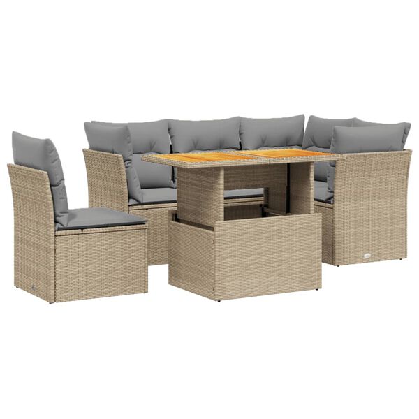 vidaXL 5 Piece Garden Sofa Set with Cushions Beige Poly Rattan