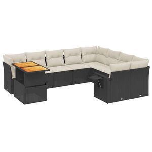 vidaXL 10 Piece Garden Sofa Set with Cushions Black Poly Rattan
